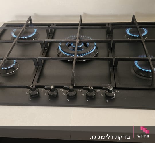 כיריים גז עם להבות כחולות במטבח מודרני